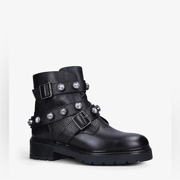 Kurt Geiger Combat Boots London Stinger in Black Leather Embellishments - Picture 1 of 11
